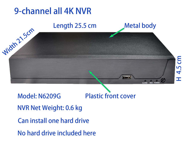 8M 4K NVR 9CH 9ch NVR H.265++ Metal box Network Video Recorder P2P For CCTV System IP Security System(N6209G-1HDD)