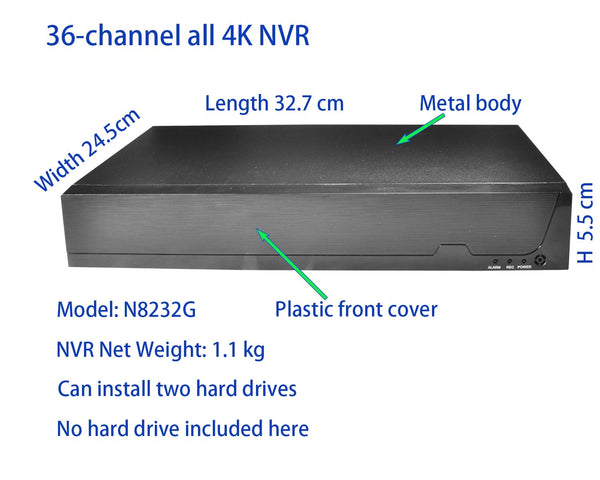 8M 4K NVR 36CH  36CH NVR H.265++ Metal box Network Video Recorder P2P For CCTV System IP Security System (N8232G-2HDD)